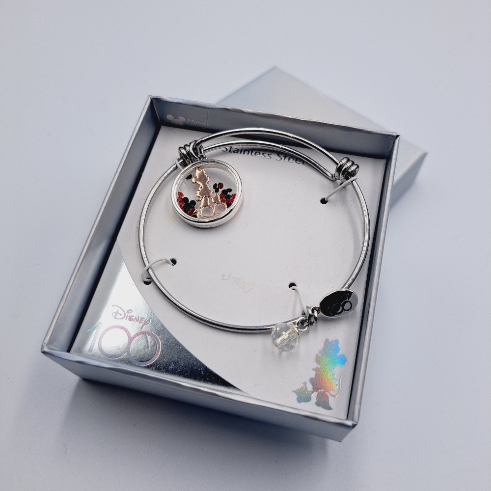 Disney 100 Minnie Mouse Stainless Steel Expandable Charm Bangle Bracelet